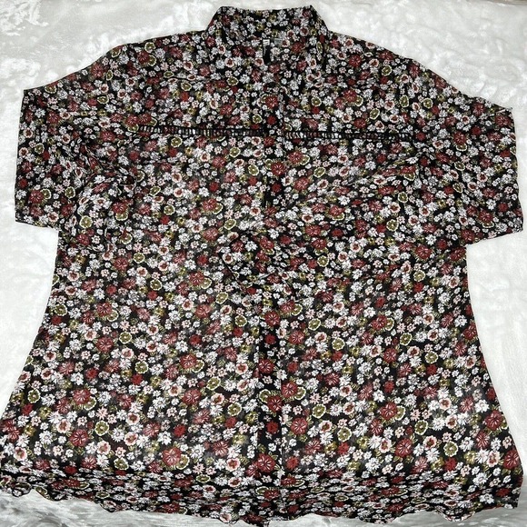Kut From The Kloth Sheer Black Floral Long Sleeve Button Up Shirt Sz M - Picture 3 of 10